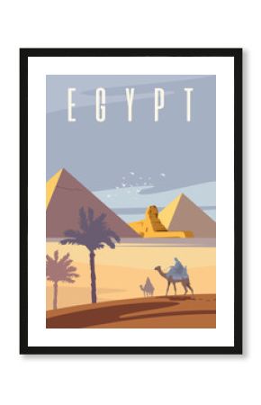 Vector art deco retro poster. The Egyptian pyramids.