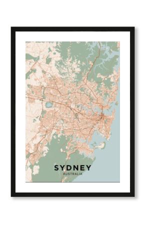 Sydney (Australia) city map. Poster with map of Sydney in color. Scheme of streets and roads of Sydney.