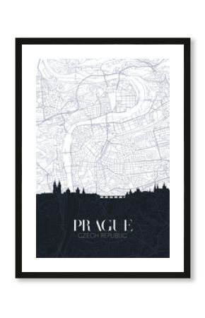 Skyline and city map of Prague, detailed urban plan vector print poster