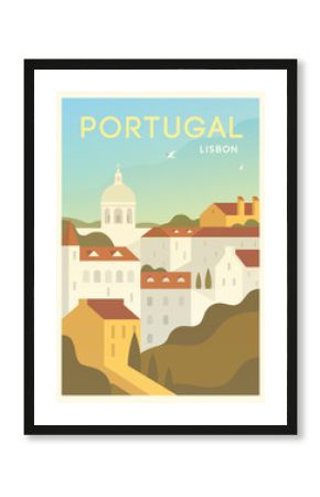 Time to travel. Around the world. Quality vector poster. Lisbon.