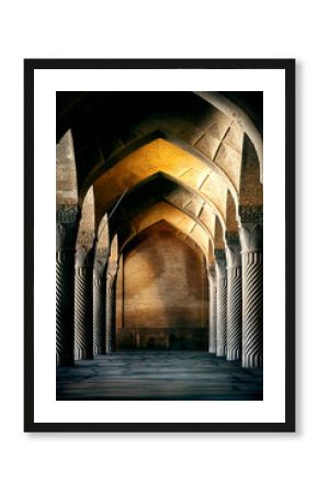 Iran, Shiraz, Vakil Mosque - September 17, 2016: Ancient columns of the Vakil Mosque in Shiraz. Ancient monument of architecture of Iran.