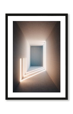 3d render, abstract urban background, illuminated empty corridor, interior, concrete walls, glowing light, daylight tunnel, no exit