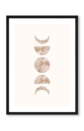 Boho wall art print with moon and sun alcohol ink texture. 