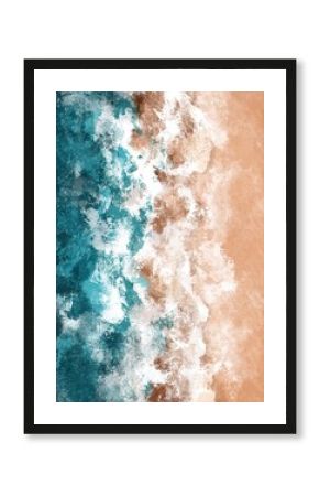 Boho Sea Beach with Waves Print. Abstract Background. Bohemian printable wall art, boho poster, pastel abstract art, landscape drawing, sea painting. Hand Drawn Effect