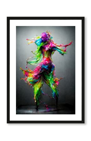 Wet acrylic paint splashes forming dancing ballerina
