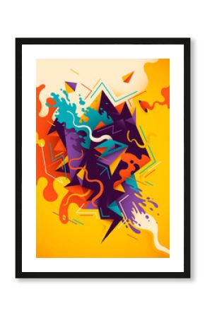 Artistic illustration with abstract composition, made of various splattered and geometric shapes in intense colors. Vector illustration.