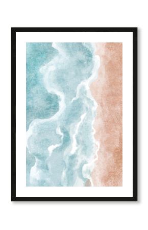 Boho Sea Beach with Waves Print. Abstract Background. Bohemian printable wall art, boho poster, pastel abstract art, landscape drawing, sea painting. Hand Drawn Effect