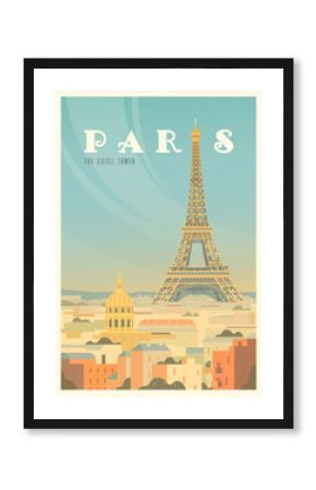 The Eiffel tower, trees. Time to travel. Around the world. Quality vector poster. France.