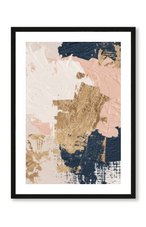 Oil texture. Acrylic paint. Textured arrangements. Navy, blue, blush, pink, white, beige, gold illustration and elements. Background. Abstract modern print set. Logo. Wall art. Poster. Business card.