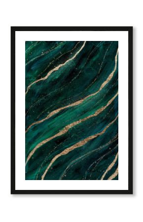 Acrylic paint modern green and gold abstract painting, modern contemporary art, wallpaper. Marble luxury texture.