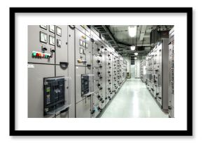 Electrical switchgear, Industrial electrical switch panel at substation in industrial zone at power plant with closed up high resolution 50M pixel concept which customer can use for large file.