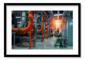 Industrial interior chiller and boiler HVAC heating ventilation air conditioning system and pipping line of industrial construction at boiler pump room system in the factory