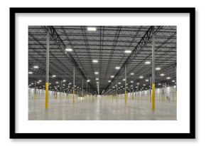 Interior of large white industrial warehouse building