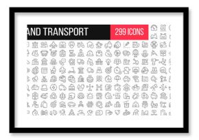 Industrial and transport linear icons collection. Big set of 299 thin line icons in black. Vector illustration