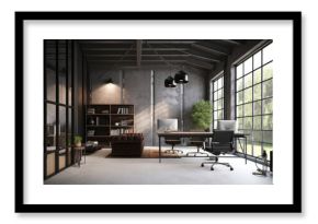 Contemporary Office. Industrial Interior Design Background. Generative AI.