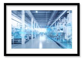 Industry 4.0 smart factory interior showcases advanced automation, machinery, and robotics in a futuristic industrial setting. Innovation, engineering, and interconnected systems. Generative AI