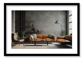 Industrial Living Room Background. Contemporary Interior Design. Generative AI.