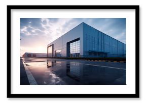 Modern logistics warehouse building structure. AI technology generated image