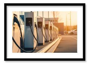 Modern fast electric vehicle chargers for charging car in park,  Generative AI