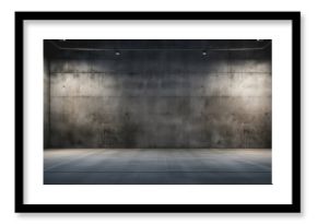 Concrete big room hall Grungy corridor warehouse with futuristic lighting. Modern industrial factory interior