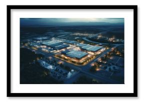 Generative AI An industrial park with various manufacturing facilities, highlighted by aerial shots capturing their scale.