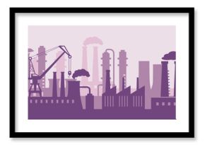 Industrial factory exterior. Manufacturing infrastructure skyline silhouette, production facilities and panoramic industrial area seamless vector landscape background illustration