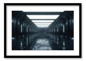 Futuristic Industrial Environment. Stylish, High Contrast Black-And-White Creative Background.