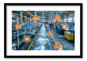 An Industrial Internet of Things IIoT network connecting devices and sensors across a modern factory floor