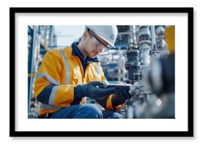 A worker using a portable diagnostic machine to check the health of industrial equipment on-site.