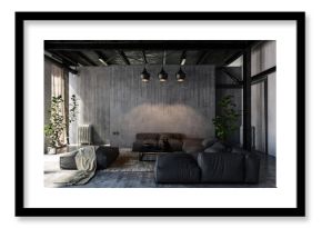 Living room with sofas in loft style flat