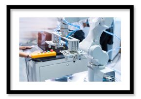robotic machine tool in industrial manufacture plant,Smart factory industry 4.0 concept.