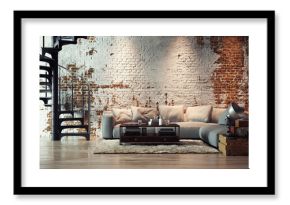 sofa in old vintage brick wall loft - apartment in alten Ziegel Loft
