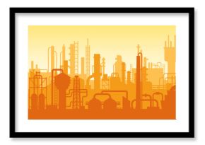 Industrial plant, factory silhouette, exterior of enterprise scene, oil refinery.