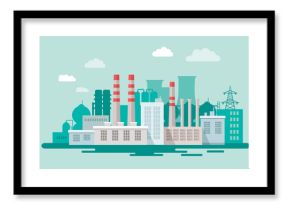 Stock vector illustration of an industrial zone with chemical factories, plants, ironworks, warehouses, enterprises in the flat style - Векторная графика 