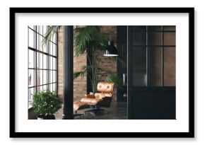 Living room loft in industrial style ,3d render