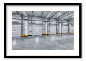 Loading gates of a large industrial warehouse. Industrial interior