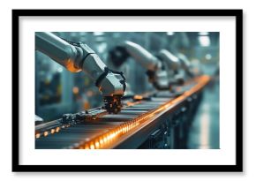 AI-driven industrial robotics increase efficiency in factories.