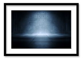 Realistic Garage Underground Blue Light Hallway Tunnel Corridor Sci Fi Futuristic Dark Parking Warehouse Cement Concrete Grunge Stage 3D Rendering