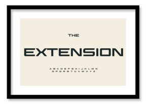 Wide sans serif font for automotive, industrial, sport, esports, fashion and technological industries. Modern typeface, elegant semibold alphabet for logo, lettering, and headline. Vector typography