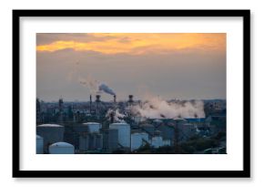 Industrial landscape of a refinery at sunset in the province of Tarragona in Spain