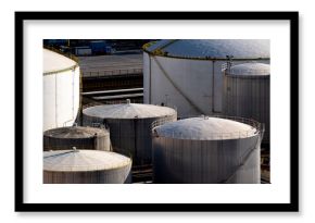 aerial view of industrial liquid tanks