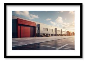 Factory industrial structure. Roller doors, roller shutters provide protection. Generative AI
