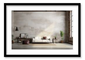 an industrial style loft interior with a blank wall mockup.