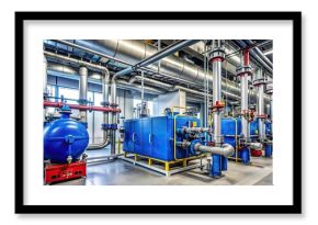 Modern industrial gas boiler room with heating gas boilers, pipelines, and valves, industrial, gas boiler, heating, room