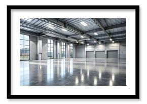 Polished grey concrete floor with subtle texture and soft natural light reflection, creating a modern and sleek atmosphere in an empty industrial space.