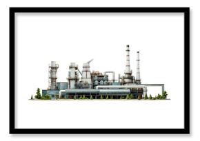 The image depicts an industrial factory, with smoke emanating from the chimneys. Suitable for environmental, industrial, pollution, and urban design concepts