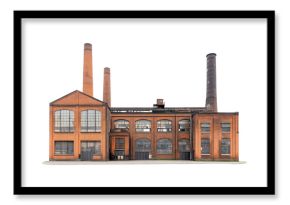 Old brick industrial factory with tall smokestacks and large windows