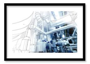 wireframe computer cad design of pipelines for modern industrial