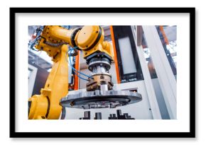 Robotic Arm modern industrial technology. Automated production cell.
