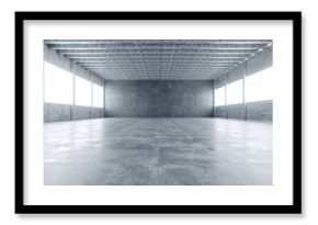 Modern Huge Concrete Material Empty Hall With Many Columns And Big White Glowing Windows Wallpaper Space For Text 3D Rendering